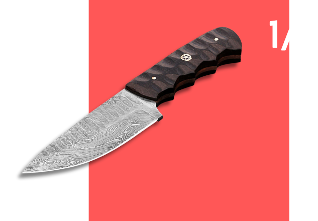 Custom Damascus Steel Knife (Walnut Wood Handle & Mosaic Pin) 